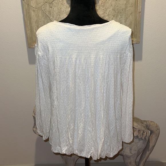 Free People Boho ivory smocked aplique top Sz L - Picture 4 of 8